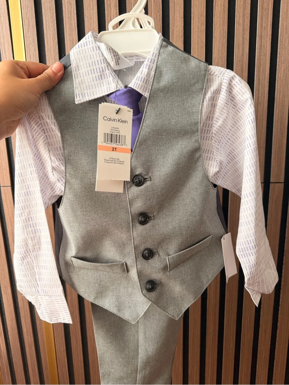 Calvin Klein Toddler Gray Vest Suit with Purple Tie NWT 2T